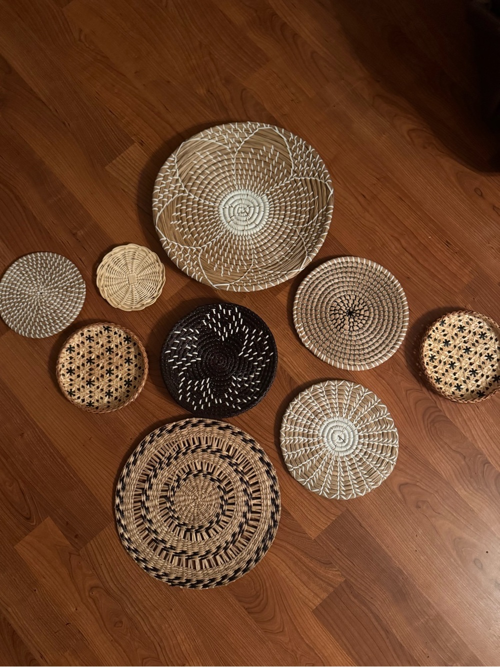 Handwoven Natural and White Decorative Wall Baskets - Set of 9